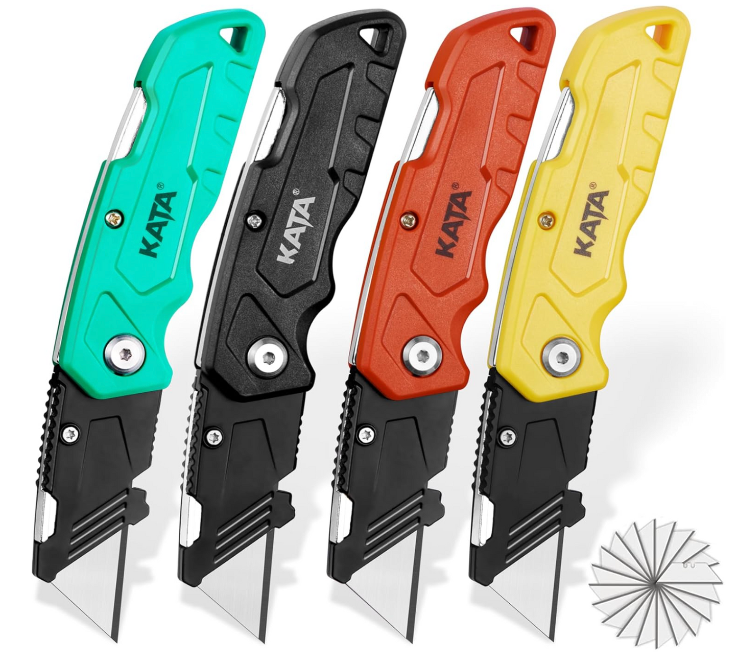 4-PACK Folding Utility Knife, Heavy Duty Box Cutter with 20pcs SK5 Quick Change Blades, Safety Lock Back Design, Used for Cutting Cartons, Cardboards and Boxes