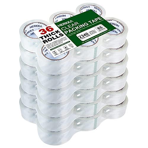 Clear Packing Tape, 36 Rolls Heavy Duty Packaging Tape for Shipping Packaging Moving Sealing, Thicker Clear Packing Tape, 1.88 inches Wide, 65 Yards Per Roll, 2340 Total Yards