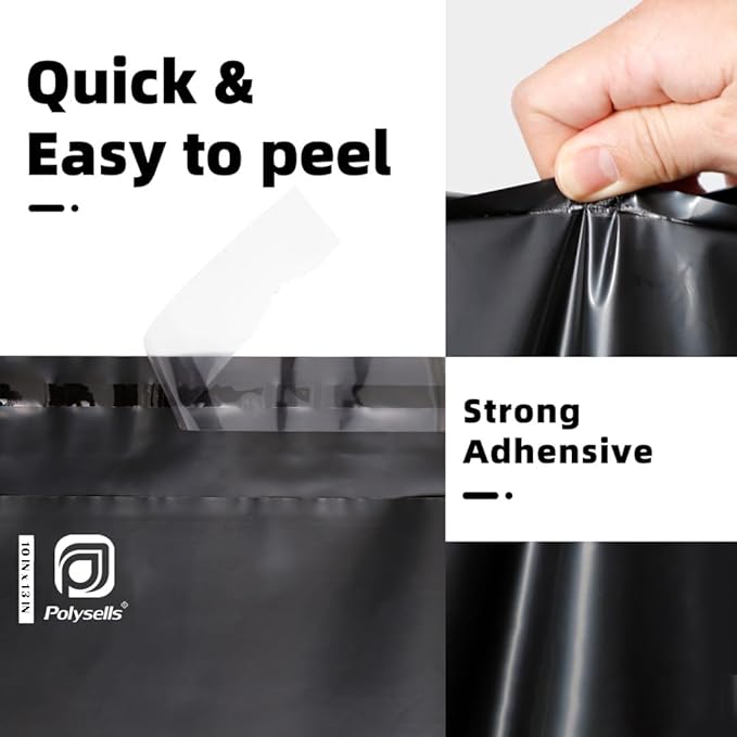 POLYSELLS 1000 pcs 10x13 Inches Black Poly Mailers Shipping Envelopes, Strong Adhesive Sealing, Waterproof, and Tear-resistant Postal Mailing Bags for Clothing, Books, and Accessories