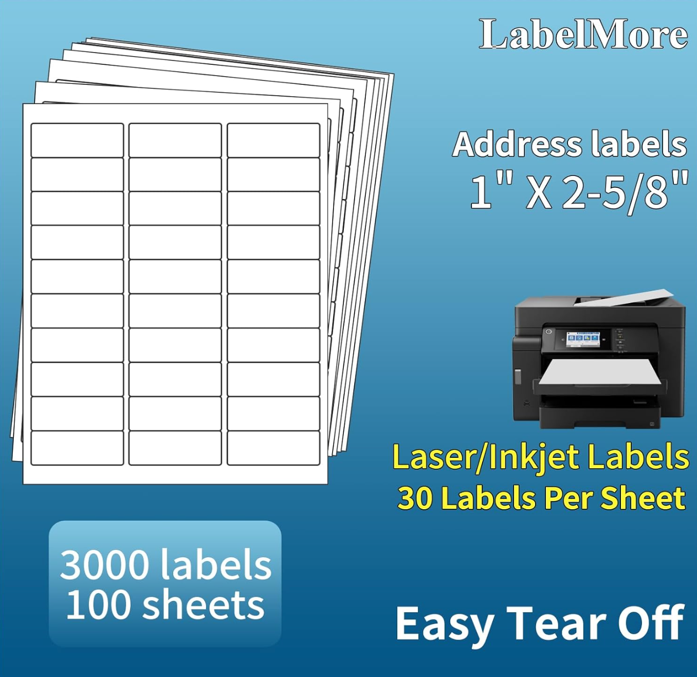 FBA & LOT LABELS - 1" X 2-5/8" Address Labels 30 Per Sheet - 3000 Labels